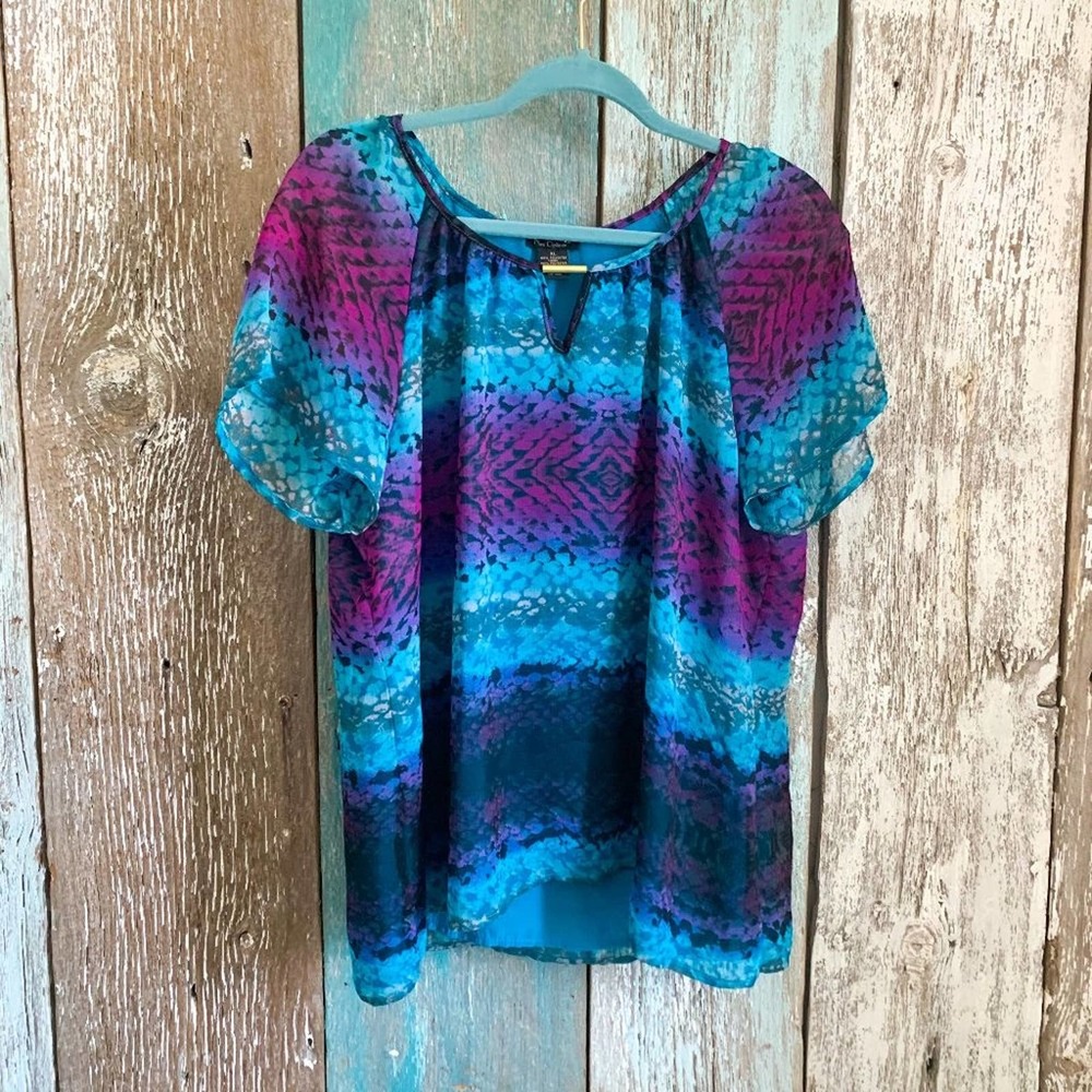 Nue Options Patterned Short-Sleeve Blouse XL